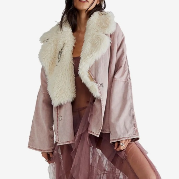 Free People Lolo Denim Jacket in Mauve size various NWT - Picture 1 of 11
